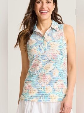 Tommy Bahama size M Sleeveless Collared Floral Knit Tank - Pastel Multicolor